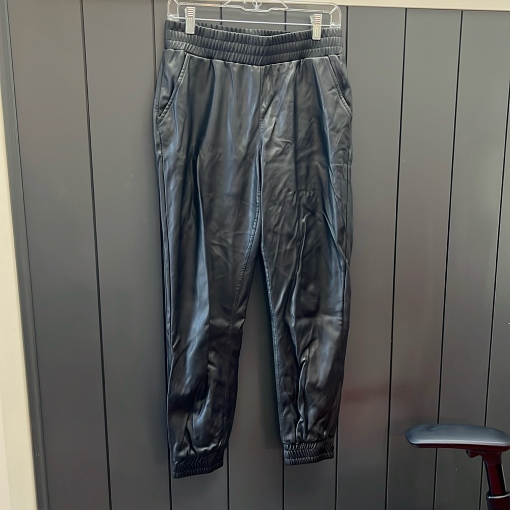 Faux leather joggers. Sz M. Thursdays label. Store in Toronto.